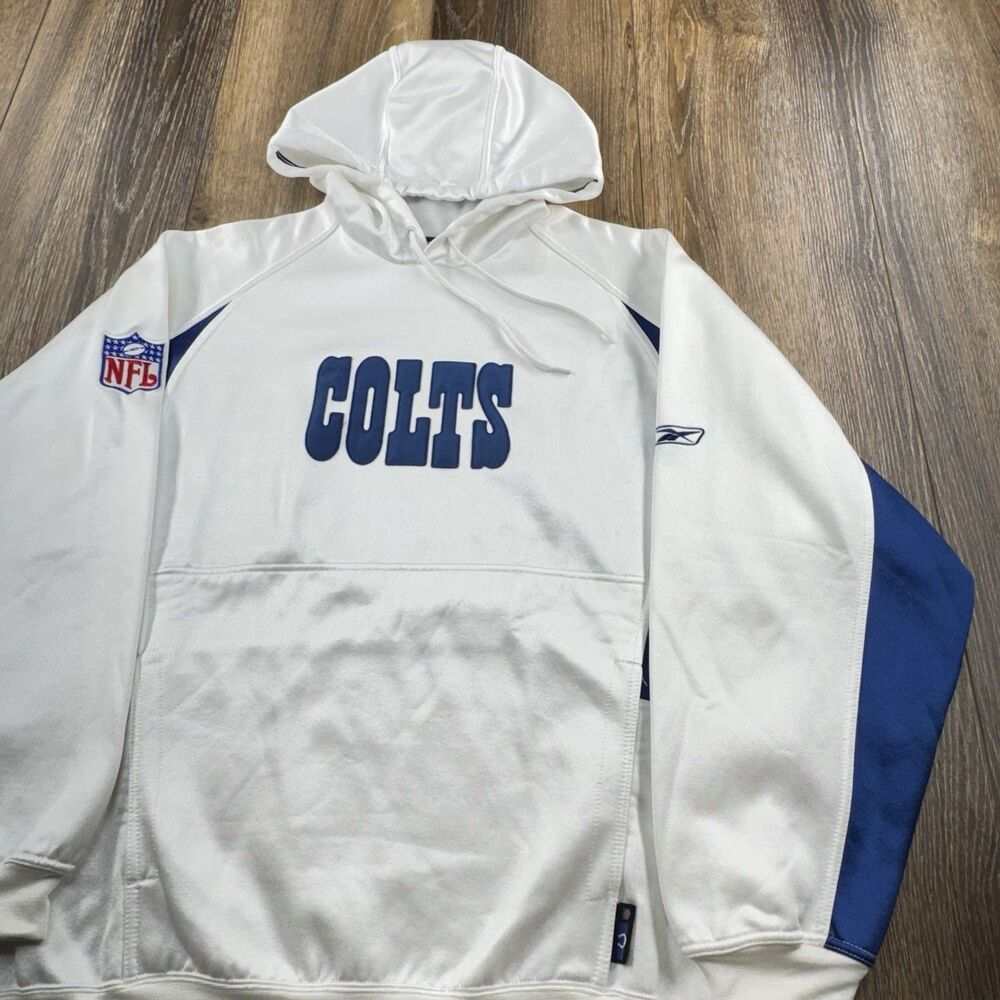 Vintage Indianapolis Colts Hoodie Mens L White Sweatshirt NFL Football Sweater